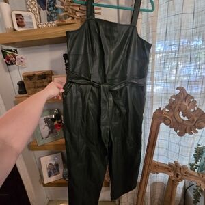 Anthropologie Dark Green Faux Leather Jumpsuit